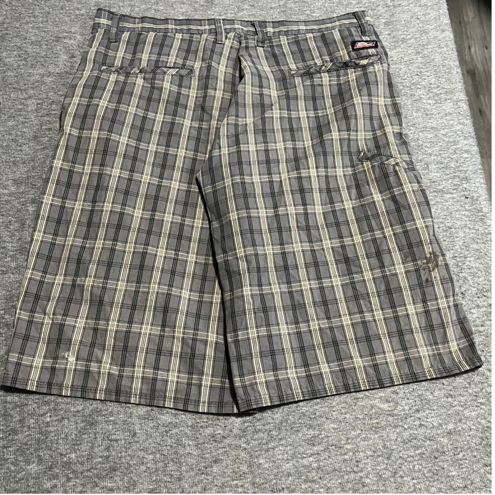 Genuine Dickies Mens Plaid Cargo Shorts Grey Cream Relaxed Fit Workwear 36 Waist